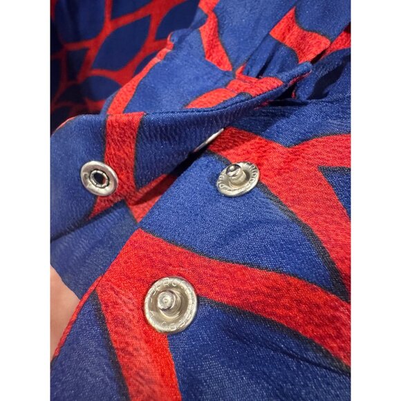 VTG 70s Red & Blue Abstract MCM Print Long Sleeve Blouse Pocket & Lapel Collar - Picture 8 of 10